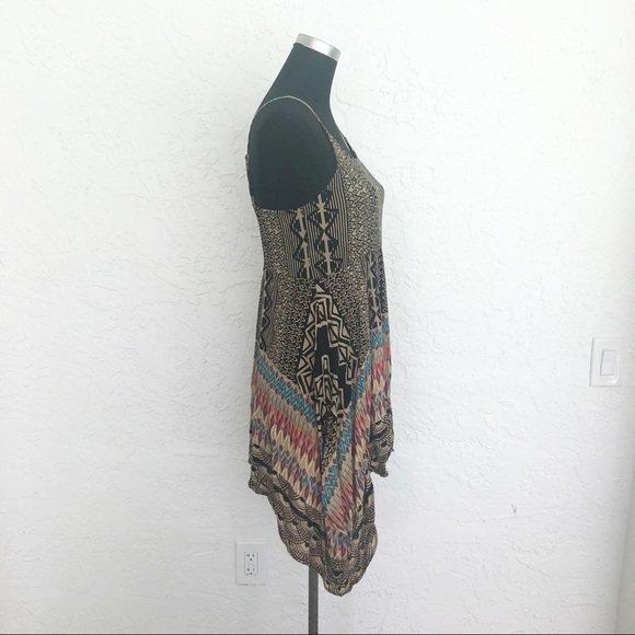 Y2K Boho Hippie California Moonrise Beach Asymmetrical Print Tunic Dress - Picture 4 of 7